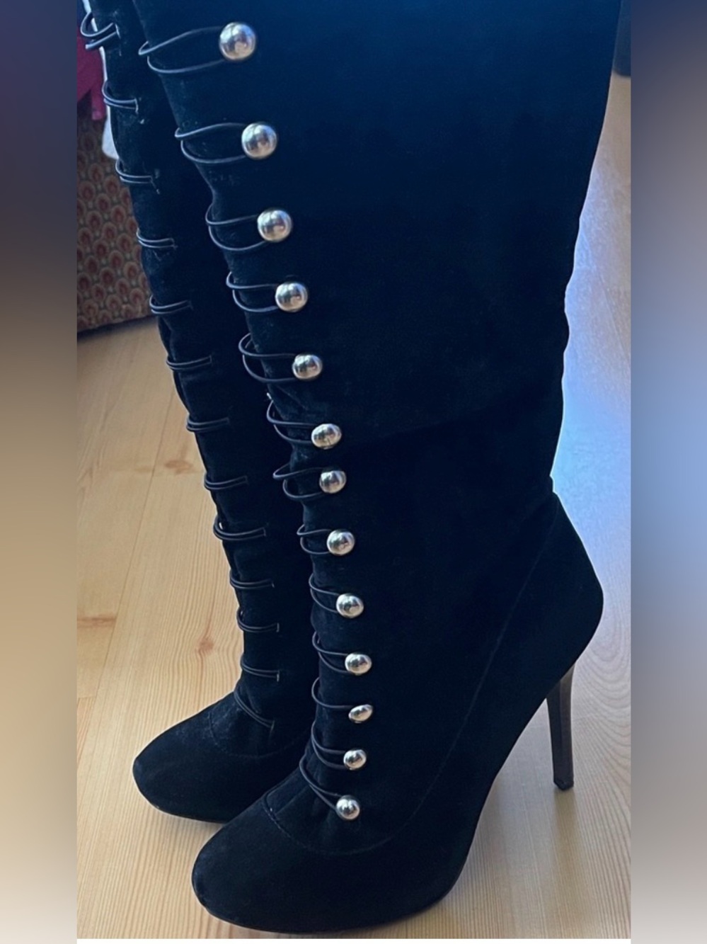 Addiction~ Black Velvet Buttoned Up Heeled Boots / Knee Boots